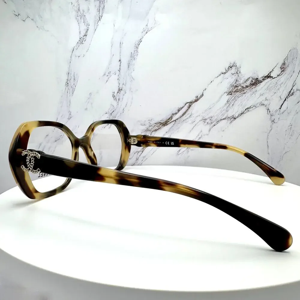 New CHANEL Eyeglasses Brown Gold Chain CC Square Acetate Womens - Picture 6 of 16